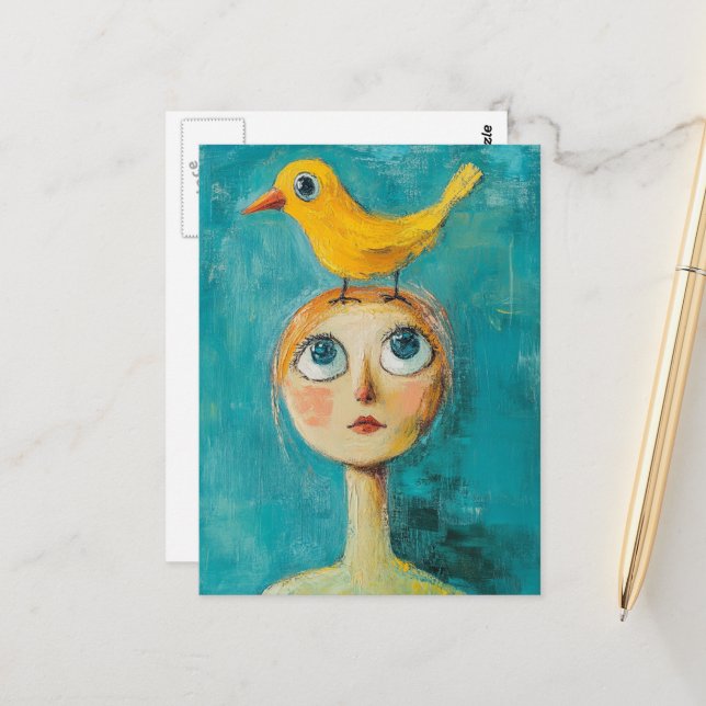 Cartão Postal Yellow Bird on Her Head (Frente/Verso In Situ)