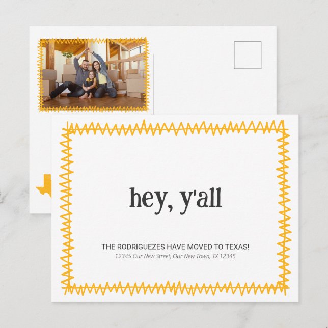 Cartão Postal Yellow Ei Y'all - Mudou para o Texas (Frente/Verso)