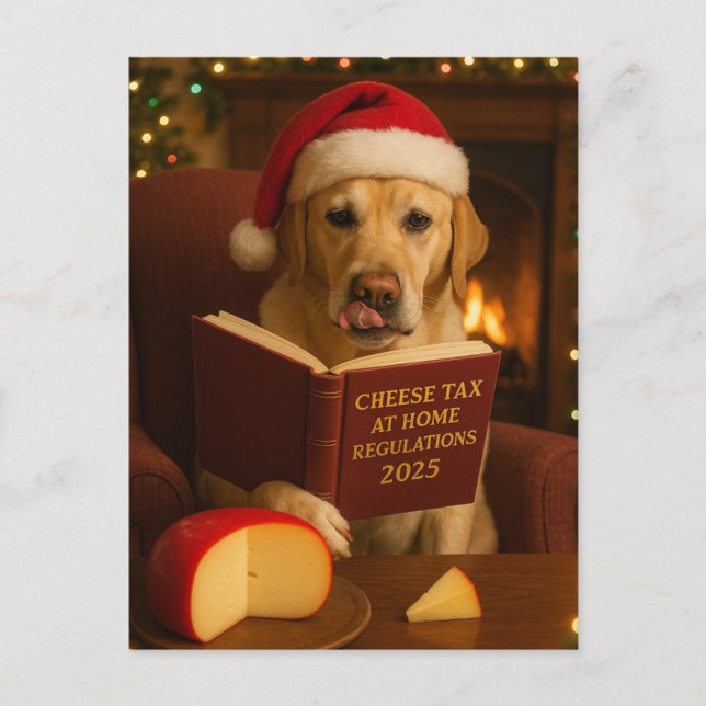 Cartão Postal Yellow Labrador  'Cheese Tax' Christmas postcard (Frente)