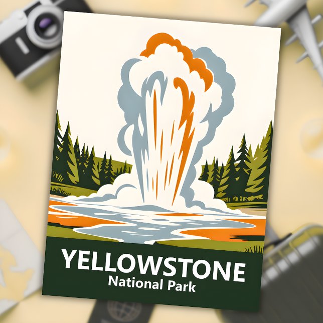 Cartão Postal Yellowstone Antigo e Justo, Simples e Limpo, Perso (Yellowstone Old Faithful Simple Clean Retro Custom Postcard)