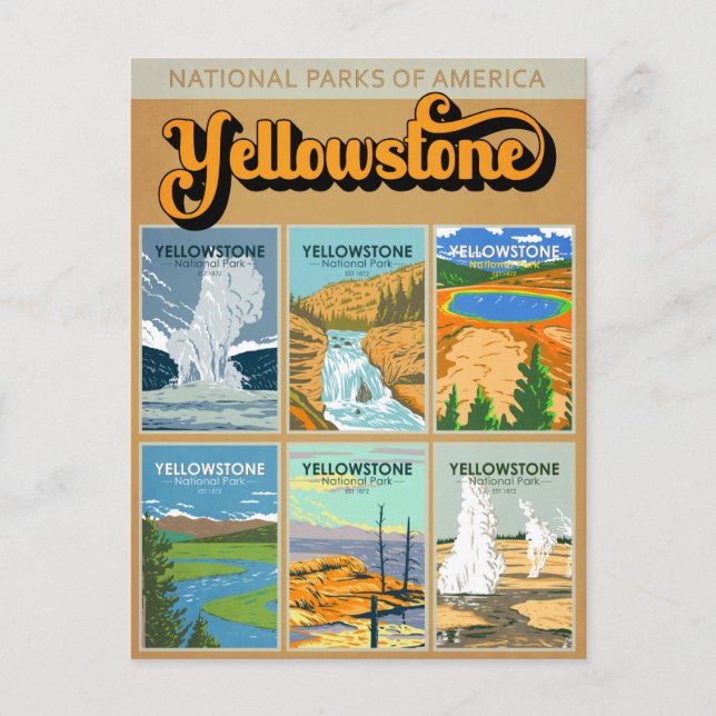 Cartão Postal Yellowstone National Park Landmark Collage (Frente)