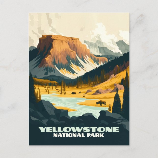 Cartão Postal Yellowstone National Park Wyoming Mounties Retro (Frente)