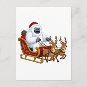 Cartão Postal Yeti Engraçado Pilotando um Trenó de Natal