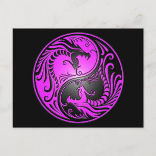 Cartão Postal Yin Yang Dragon, roxo e preto