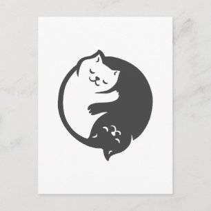 Cartão Postal Yin-Yang, gato branco e preto - Escolha a cor de t