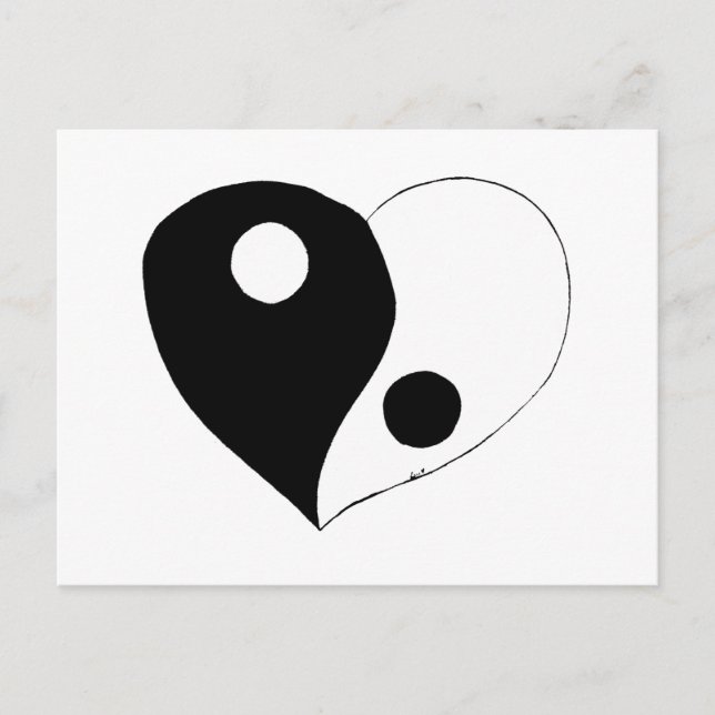 Cartão Postal Yin Yang Heart (B/W) (Frente)