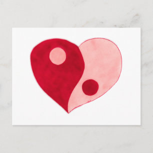 Cartão Postal Yin Yang Heart (Vermelho/Rosa)