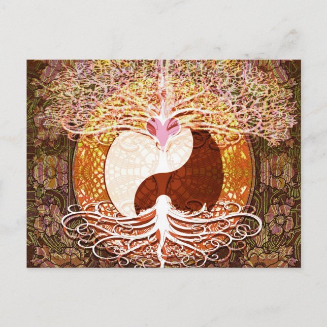 Cartão Postal Ying Yang Heart Tree of Life (Frente)