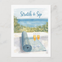 Cartão Postal Yoga Alongar e Beber com fundo do oceano