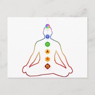 Cartão Postal Yoga Asana Siddhasana Pose com 7 Chakras