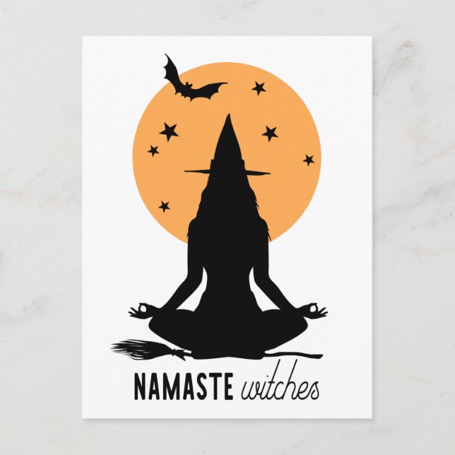 Cartão Postal Yoga Bruxa Contemporânea do Halloween (Frente)