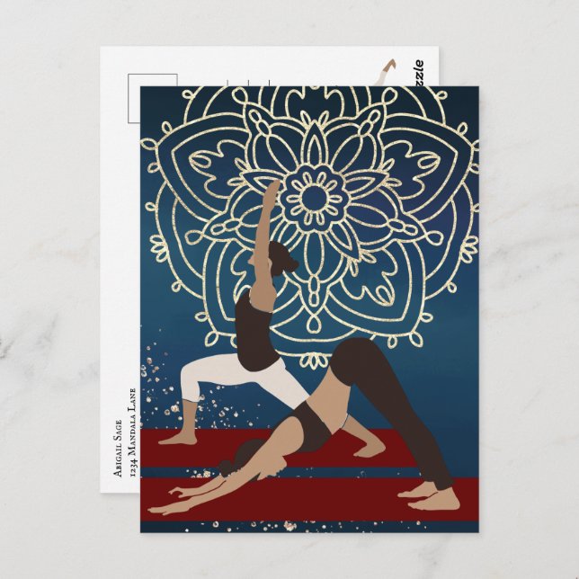 Cartão Postal Yoga Dourado, Blue e Red Mandala Personalizados (Frente/Verso)