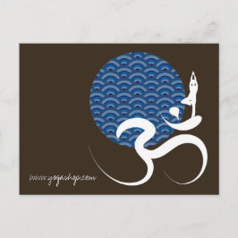 Cartão Postal Yoga Moderna Zen Yoga Azul Asiática Caligrafia Om 