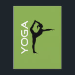 Cartão Postal Yoga Pose Silhouette em Fundo Verde<br><div class="desc">Um cartão postal com uma silhueta preta de uma mulher a fazer uma pose de ioga. Colocado sobre um fundo verde com yoga escrito em branco.</div>