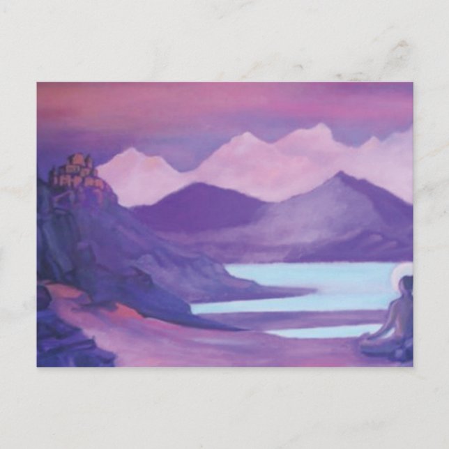 Cartão Postal Yogi e mosteiro nas montanhas tibetanas (Frente)