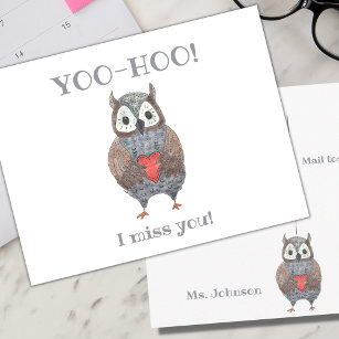 Cartão Postal Yoo-hoo Heart Owl Eu Sinto Sua Falta De Professora