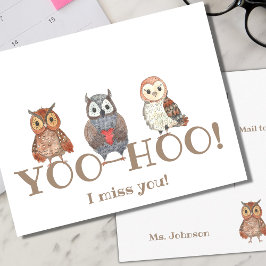 Cartão Postal Yoo-hoo Watercolor Ows Eu Sinto Sua Falta De Profe