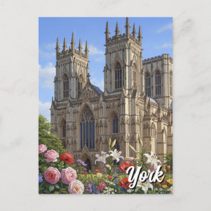 Cartão Postal York Minster England Flowers