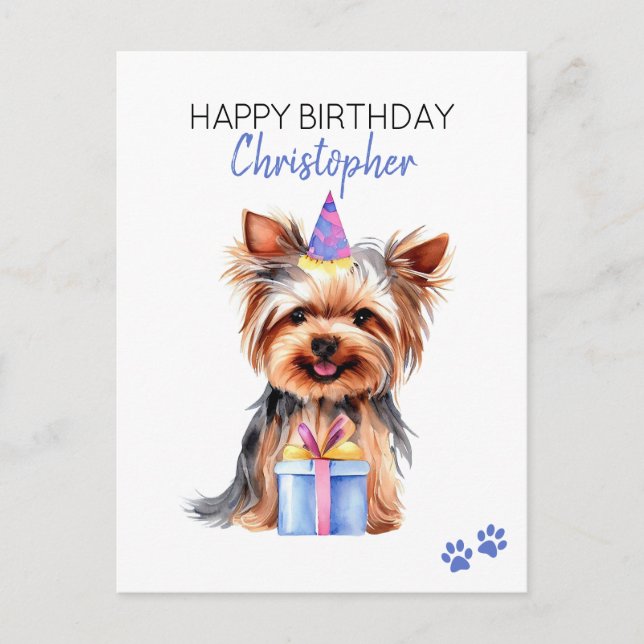 Cartão Postal Yorkie Dog Personalizado Feliz Aniversário (Frente)