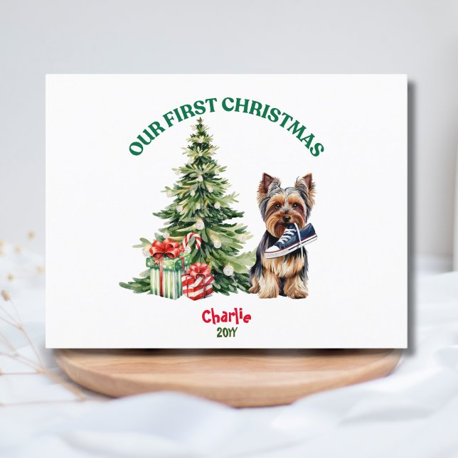 Cartão Postal Yorkie Dog Watercolor Natal Personalizado (Criador carregado)