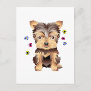 Cartão Postal Yorkie Flowers