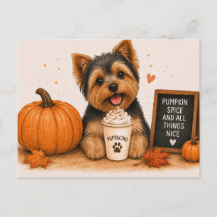 Cartão Postal Yorkshire Terrier Aconchegante Puppaccino de Abóbo