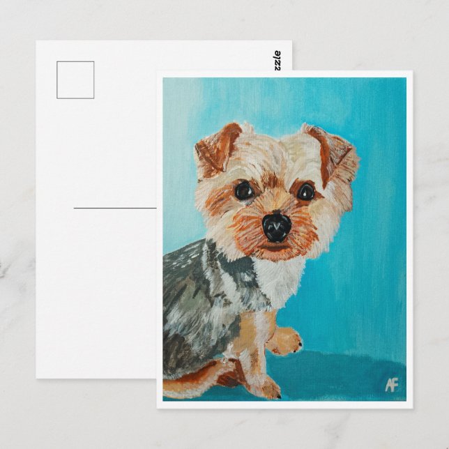 Cartão Postal Yorkshire Terrier Painting por Alfred Fox (Frente/Verso)