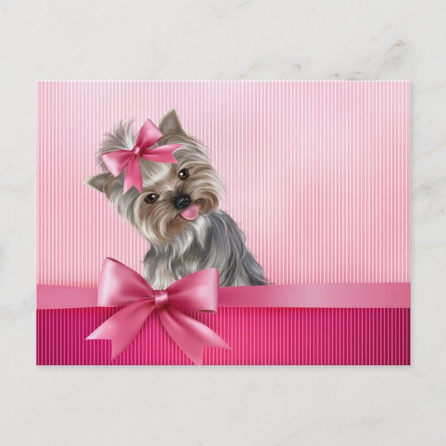 Cartão Postal Yorkshire Terrier Pink Princess Yorkie Puppy Dog (Frente)