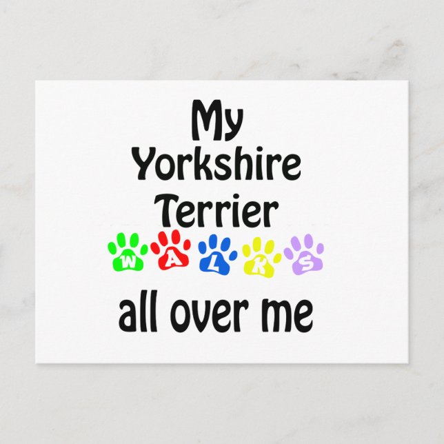 Cartão Postal Yorkshire Terrier Walks Design (Frente)