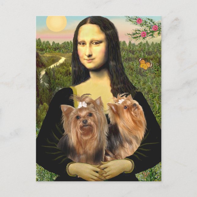 Cartão Postal Yorkshire Terriers (dois) - Mona Lisa (Frente)