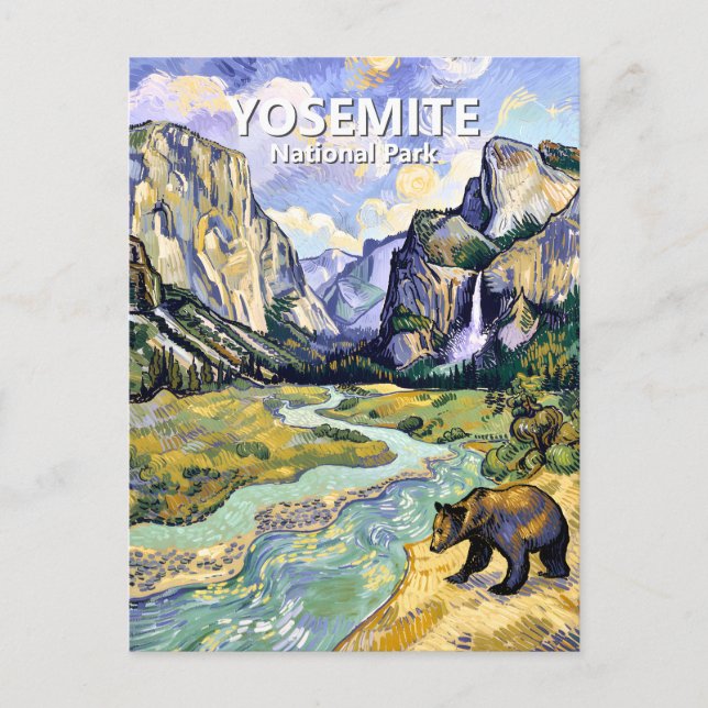 Cartão Postal Yosemite El Capitan Bear Tunnel View Van Gogh Art (Frente)