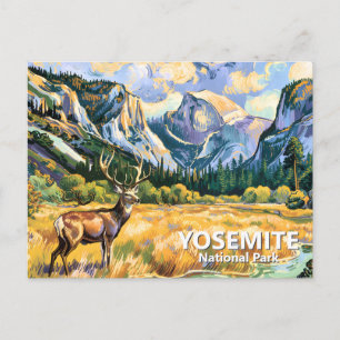 Cartão Postal Yosemite Half Dome Vintage Animal Veado Van Gogh