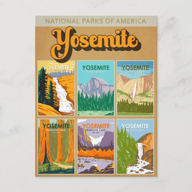 Cartão Postal Yosemite National Park California Landmark Collage (Frente)