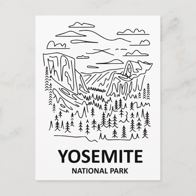 Cartão Postal Yosemite National Park Line Art (Frente)