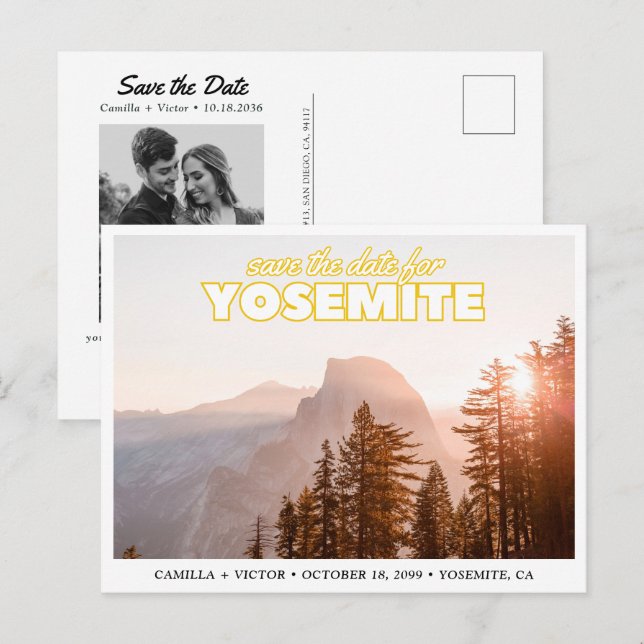 Cartão Postal Yosemite Wedding Save the Date Retro Postcard (Frente/Verso)