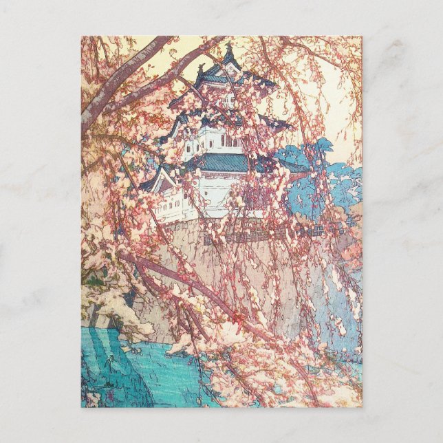Cartão Postal Yoshida Hiroshi Hirosaki Castle japan shin hanga (Frente)