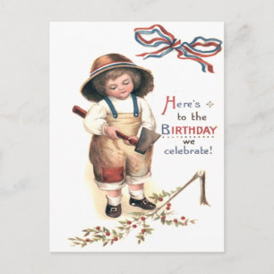 Cartão Postal Young George Washington Derrubando Árvore Cerejeir