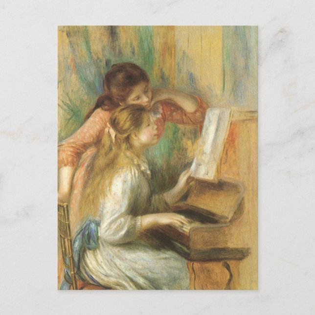 Cartão Postal Young Girls in Piano por Pierre Renoir (Frente)
