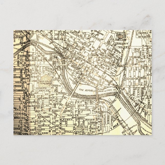 Cartão Postal Youngstown, Mapa da Vintage OH (Frente)