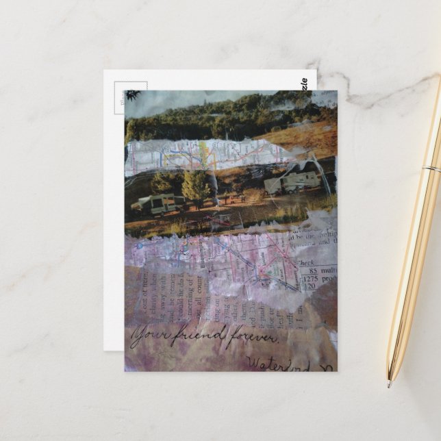 Cartão Postal Your Friend Forever mixed media collage (Frente/Verso In Situ)