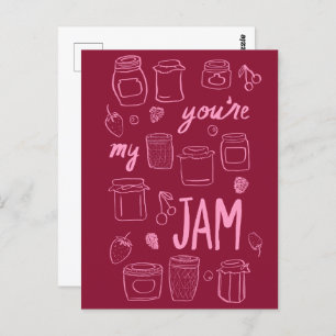 Cartão Postal YOURE MY JAM Cute Jars Illustração Namorados Love