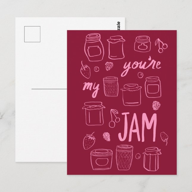 Cartão Postal YOURE MY JAM Cute Jars Illustração Namorados Love (Frente/Verso)