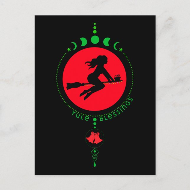 Cartão Postal Yule Bênção, lua bruxa (Frente)