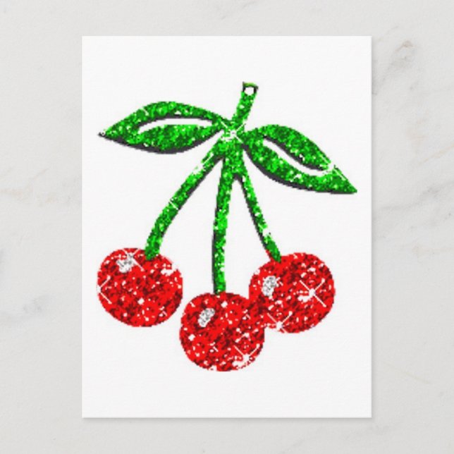 CARTÃO POSTAL YUMMY CHERRIES GLITTER GRAPHICS COMIDA FRUTA (Frente)