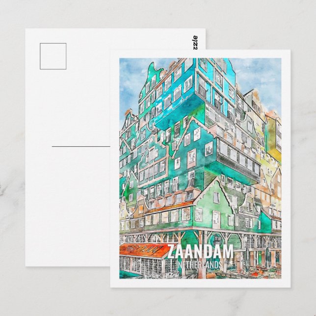 Cartão Postal Zaandam Países Baixos Famoso Viagem Place Watercol (Frente/Verso)