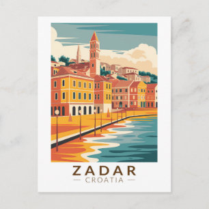 Cartão Postal Zadar Croácia Illustração Viagem Art Vintage