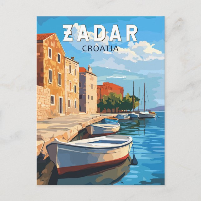 Cartão Postal Zadar Croácia Viagem Arte Vintage (Frente)