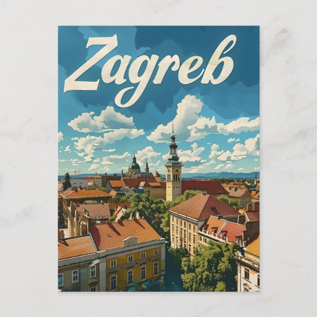 Cartão Postal Zagreb Viagens vintage (Frente)