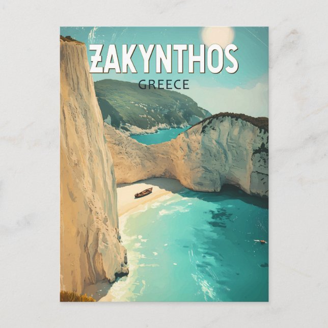 Cartão Postal Zakynthos Greece Illustration Travel Art Vintage (Frente)