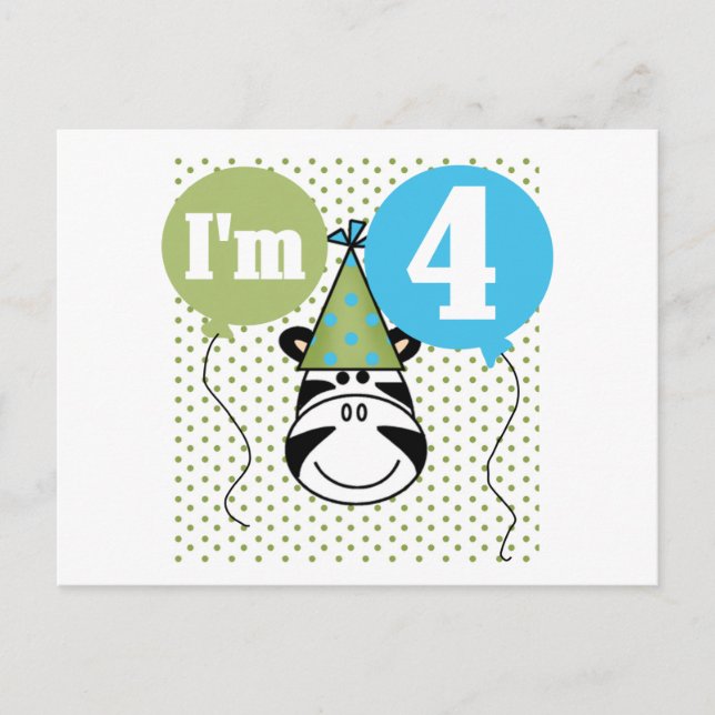 Cartão Postal Zebra 4º Aniversário T-shirts e presentes (Frente)